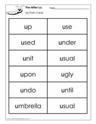 Word Wall Words for the Letter U